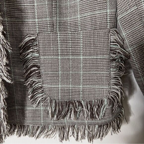 Harve Bernard Wool Blend Brown Plaid Fringe Detail Blazer Jacket Size 8 Petite - Picture 4 of 7